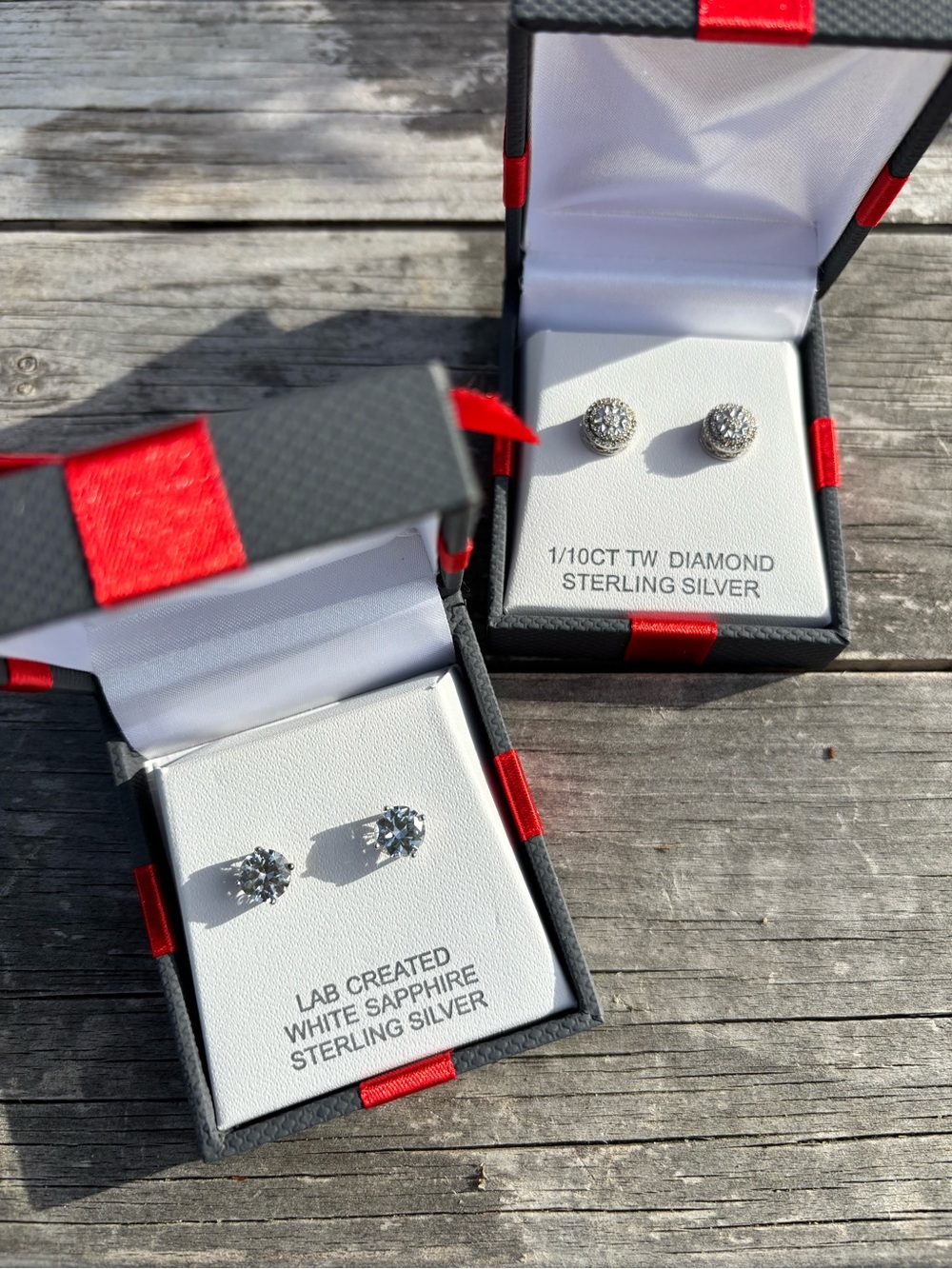 2-Pair Sterling Silver Stud Earrings Set Diamond & White Sapphire NWT 💎